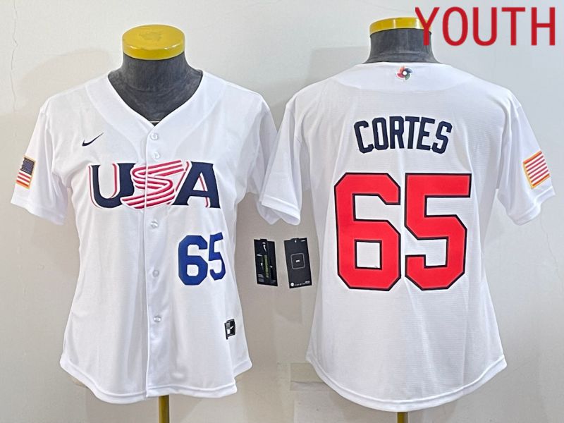 Youth 2023 World Cub USA #65 Cortes White MLB Jersey4
